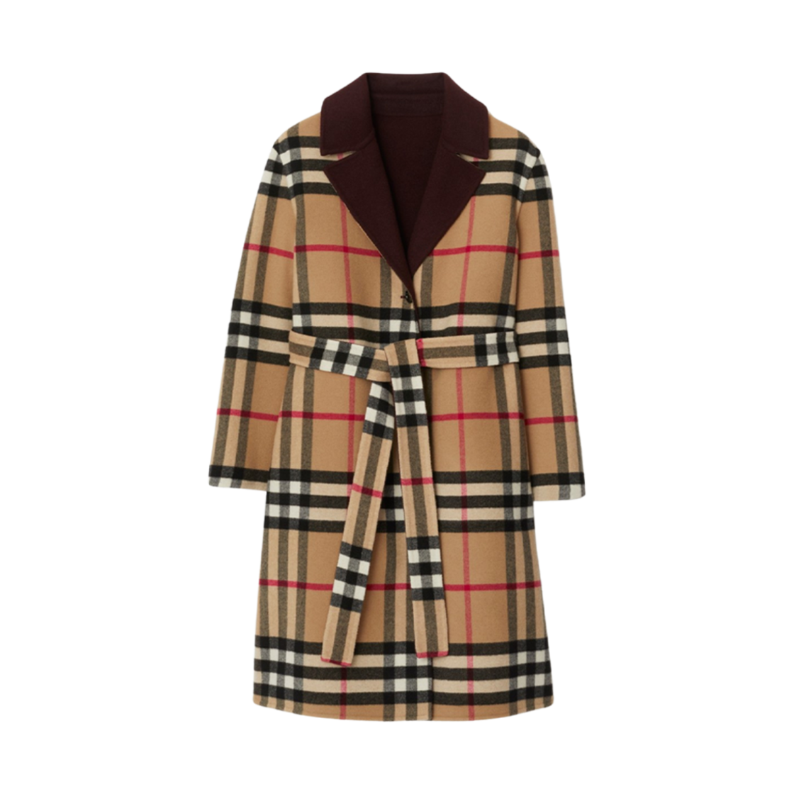 8078032 (W) Burberry Reversible Check Wool Coat Plum Archive Beige - #2