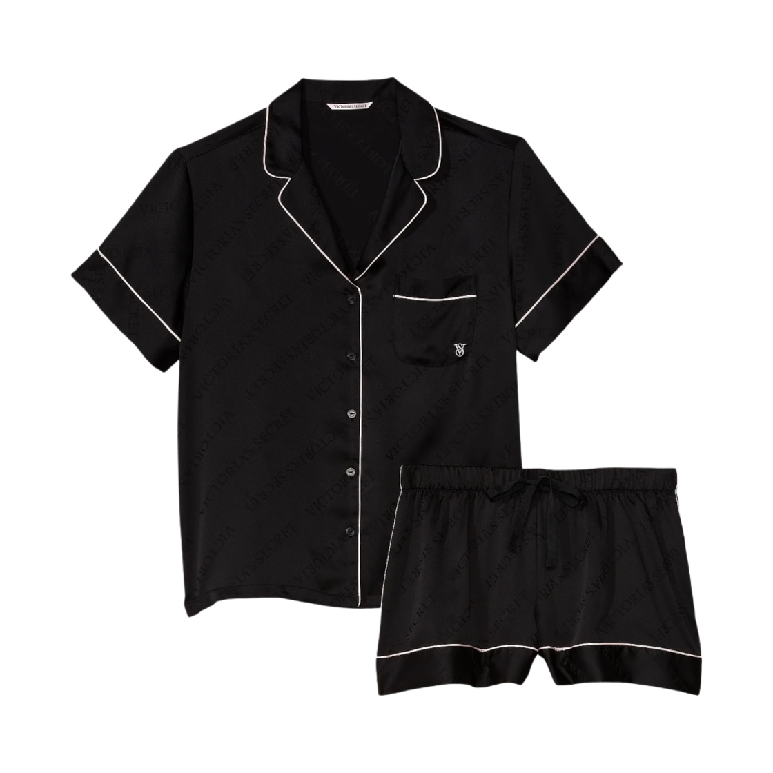 (W) 빅토리아 시크릿 사틴 숏 파자마 세트 블랙((W) Victoria's Secret Satin Short Pajama Set Black)