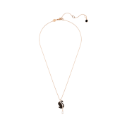 (W) Swarovski Swan Pendant Black Rose Gold Plated