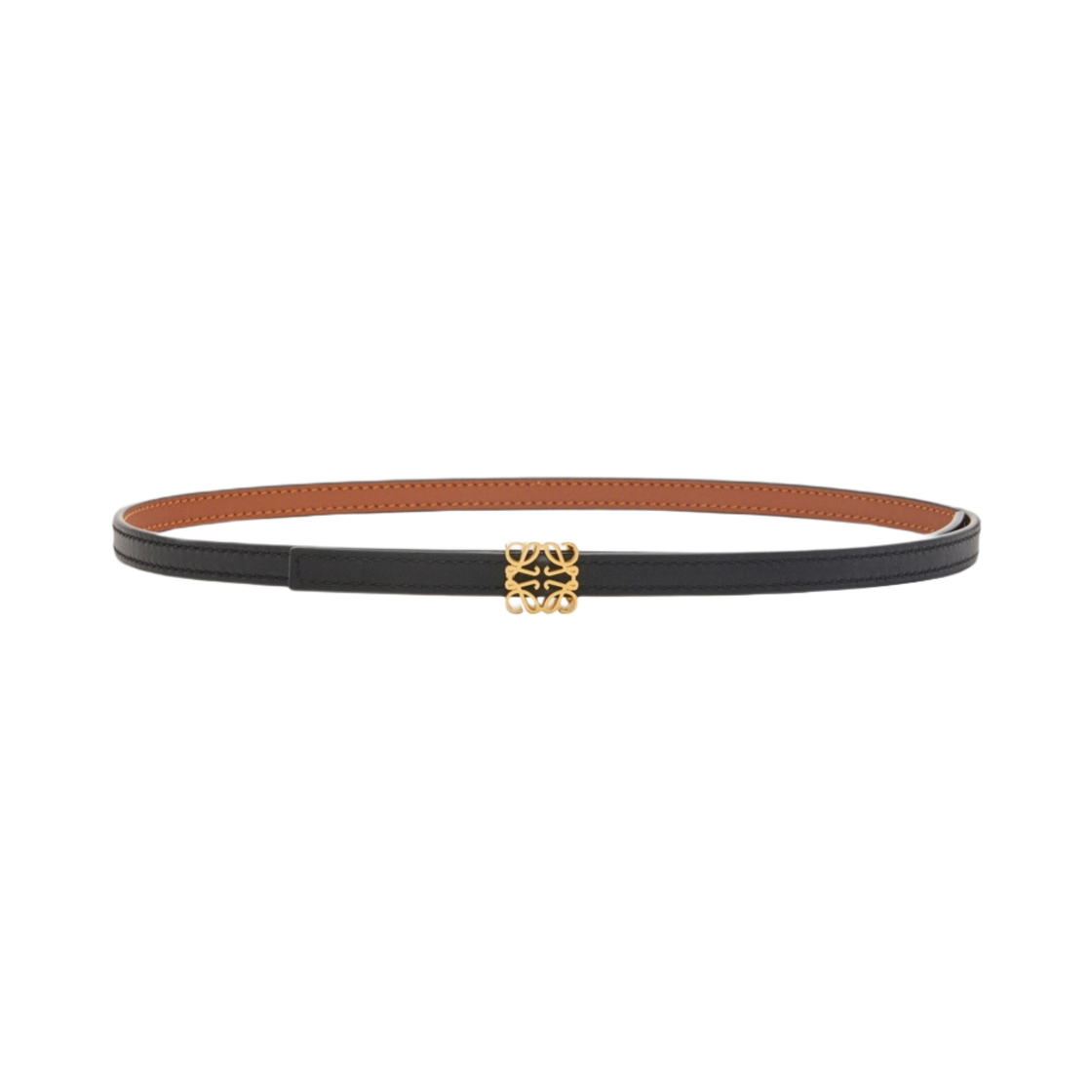 (W) 로에베 스무스 카프스킨 리버시블 아나그램 큐브 벨트 탄 블랙 골드((W) Loewe Reversible Anagram Cube Belt in Smooth Calfskin Tan Black Gold) - 2