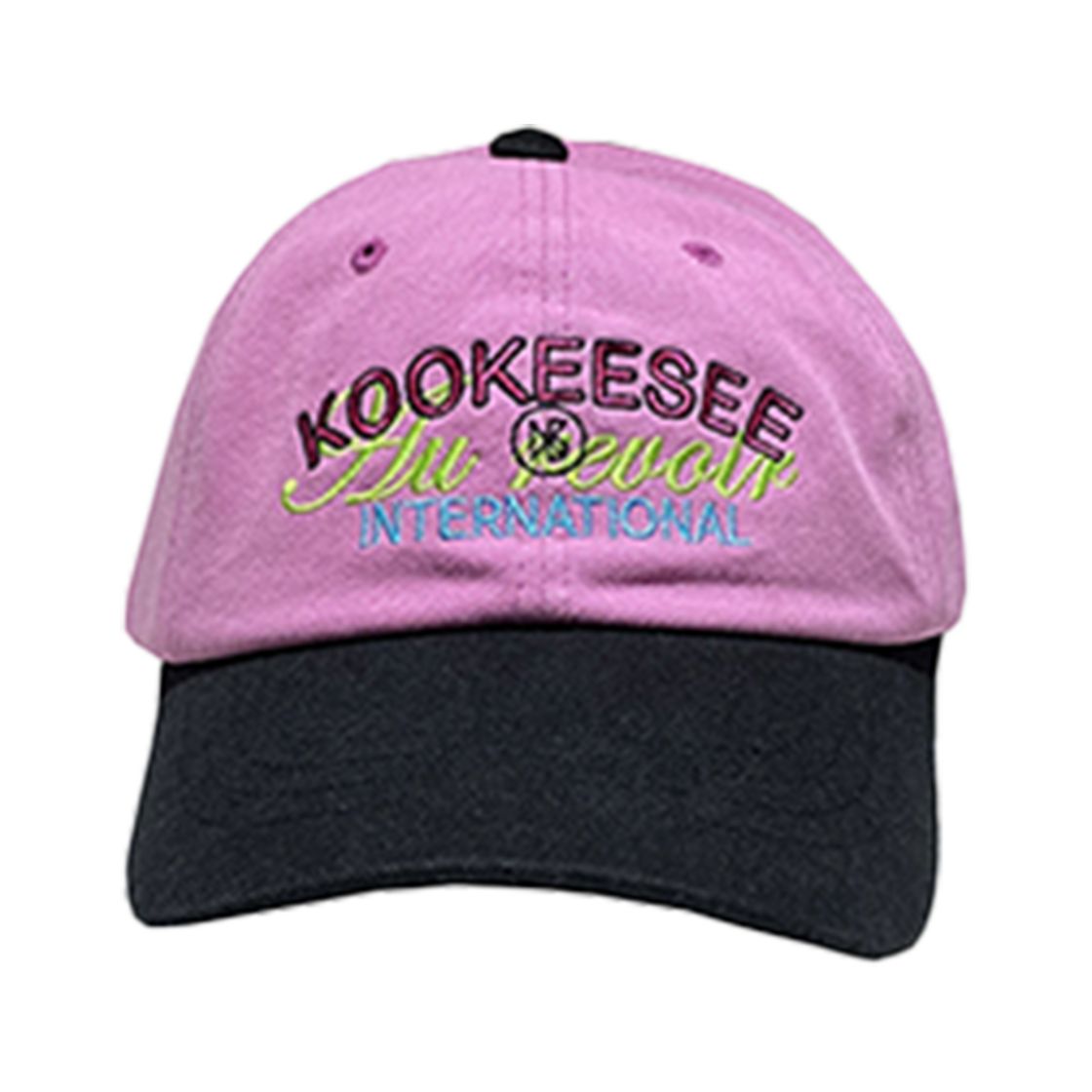쿠키시 투톤배색 빈티지 워싱 자수 볼캡 핑크/블랙(Kookeesee Two Tone Vintage Washing Ball Cap Pink/Black) - 1