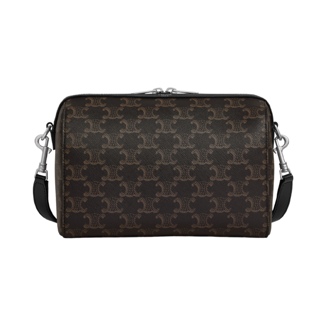 120502FQM-38SI Celine Mini Boston in Triomphe Canvas and Calfskin Black