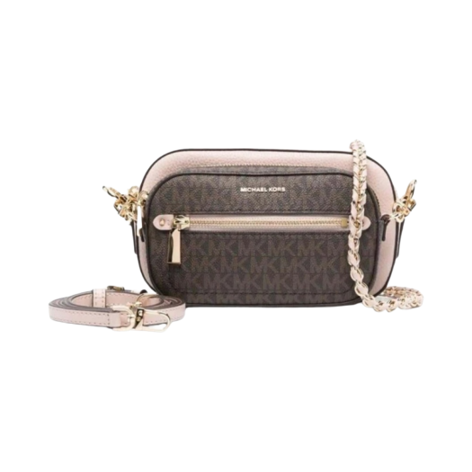 Michael Kors Jet Set Logo Leather 4-in-1 Crossbody Bag Brown Soft Pink