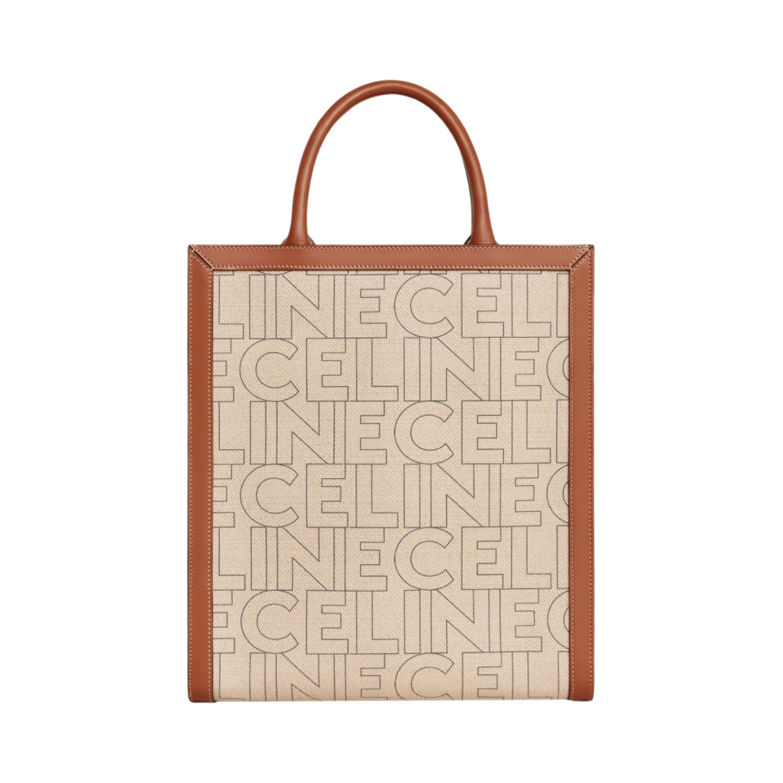 192082ERN-02NT Celine Small Vertical Cabas in Textile with Celine All-Over Print Natural Tan