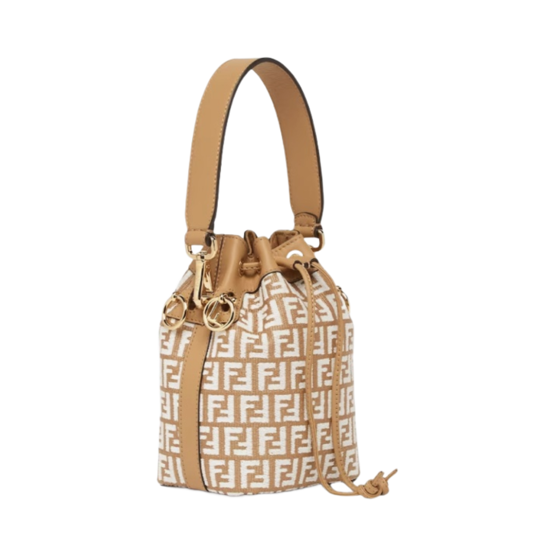 8BS010AQ19F1MB1 Fendi Mon Treso Tapestry Fabric FF Motif Raffia Mini Bag White - #2