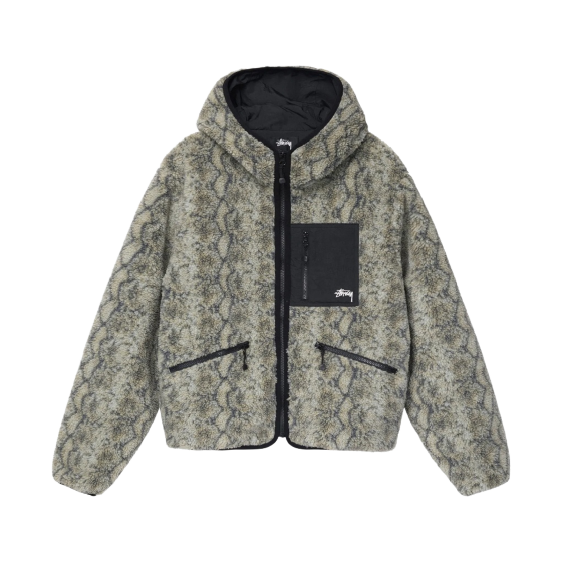 스투시 스네이크 자카드 쉐르파 자켓 그레이