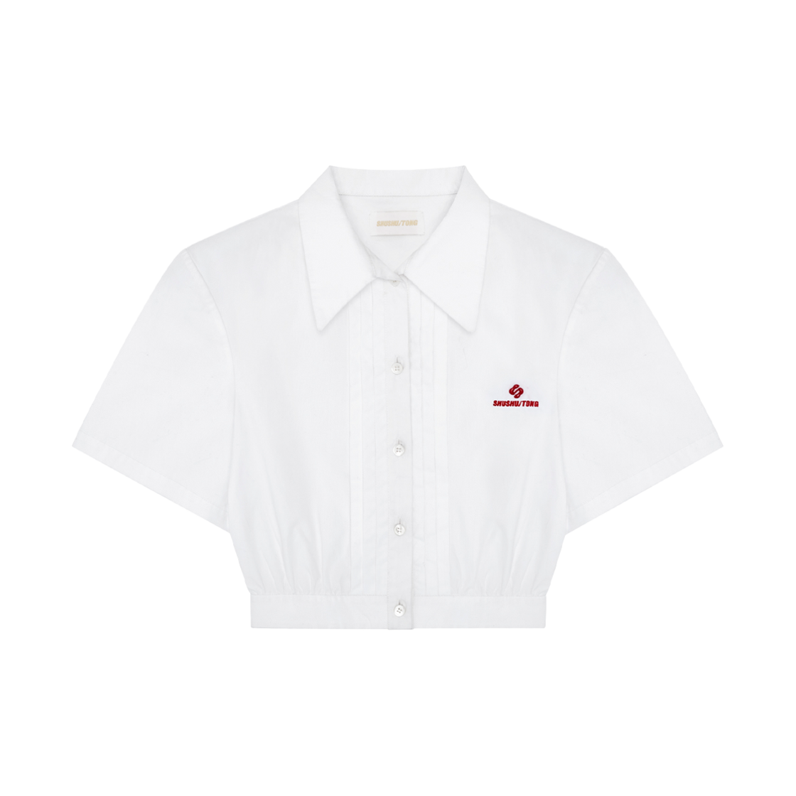 슈슈통 우먼 쇼트 슬리브 턱 블라우스 화이트 - 25SS