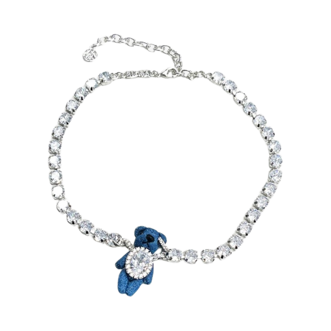 - (W) Yvmin Denim Bear Zircon Necklace White
