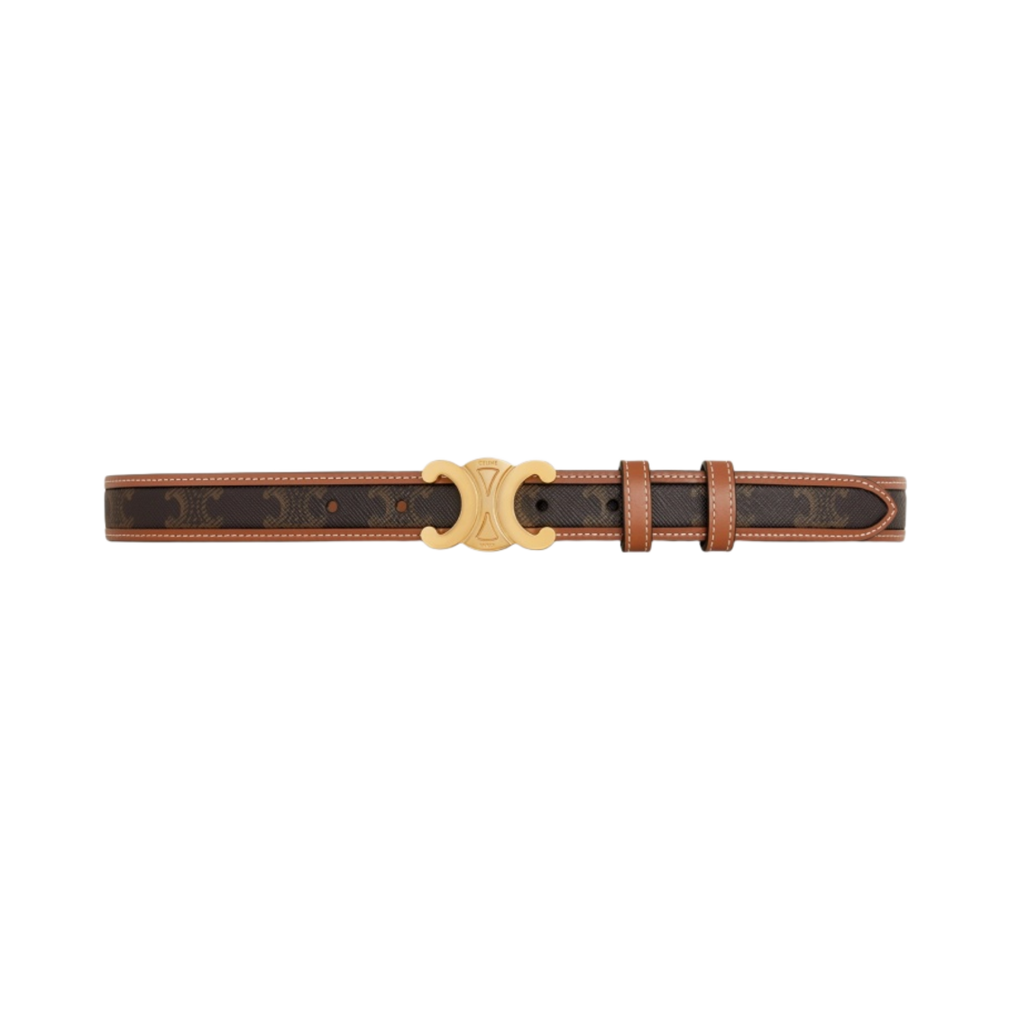 45B422AES-04LU (W) Celine Medium Triomphe Belt in Triomphe Canvas Calfskin Tan