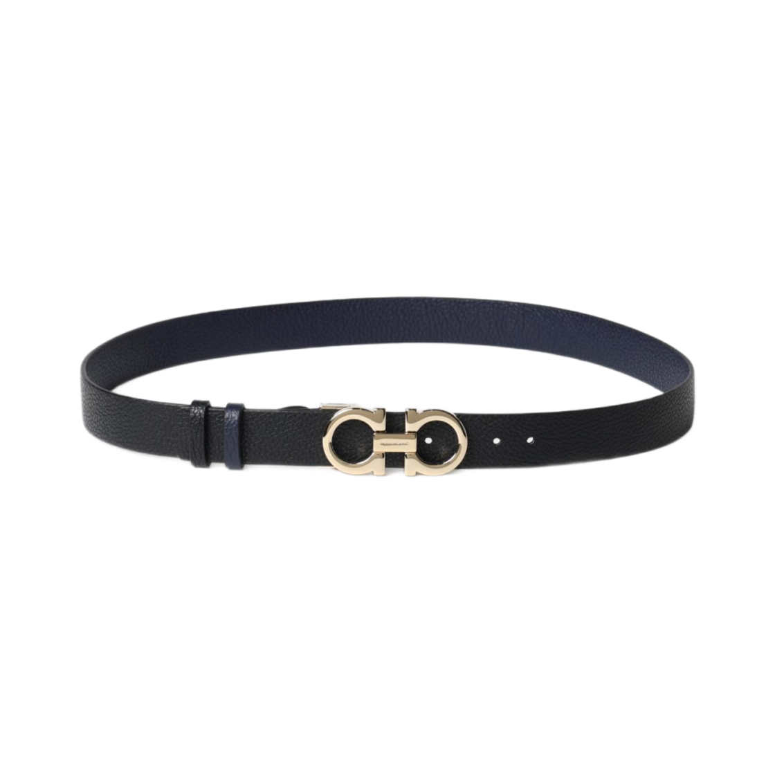23A565-673955 (W) Ferragamo Reversible Adjustable Gancini Belt Black Navy