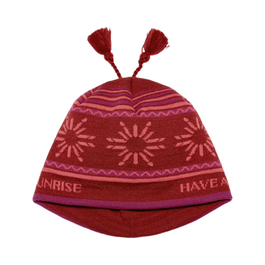 헬로선라이즈 심볼 태슬 비니 레드(Hello Sunrise Symbol Tassel Beanie Red)