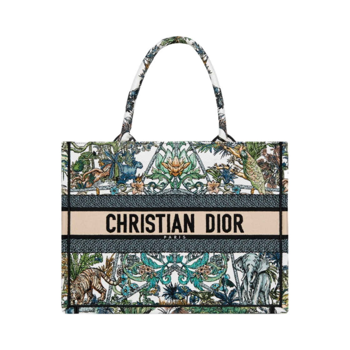 디올 미디움 디올 북 토트백 화이트 멀티컬러 에뚜왈 드 보야쥐 자수(Dior Medium Dior Book Tote White Multicolor Étoile De Voyage Embroidery) - 1