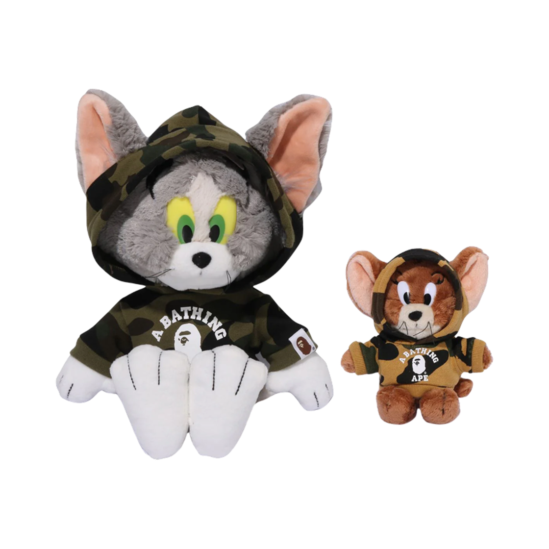 베이프 x 톰과 제리 85주년 퍼스트 카모 후드 돌 멀티 (2개 세트)(BAPE x Tom & Jerry 85th Anniversary 1st Camo Hoodie Doll Multi (Set of 2))