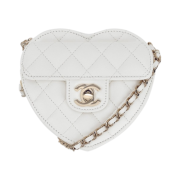 Chanel Heart Clutch with Chain Lambskin & Gold White