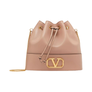Valentino Vlogo Signature Nappa Mini Bucket Bag with Chain Rose Cannelle