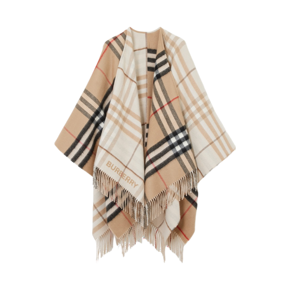 버버리 콘트라스트 체크 울 캐시미어 케이프 아카이브 베이지 소프트 펀(Burberry Contrast Check Wool Cashmere Cape Archive Beige Soft Fawn) - 1