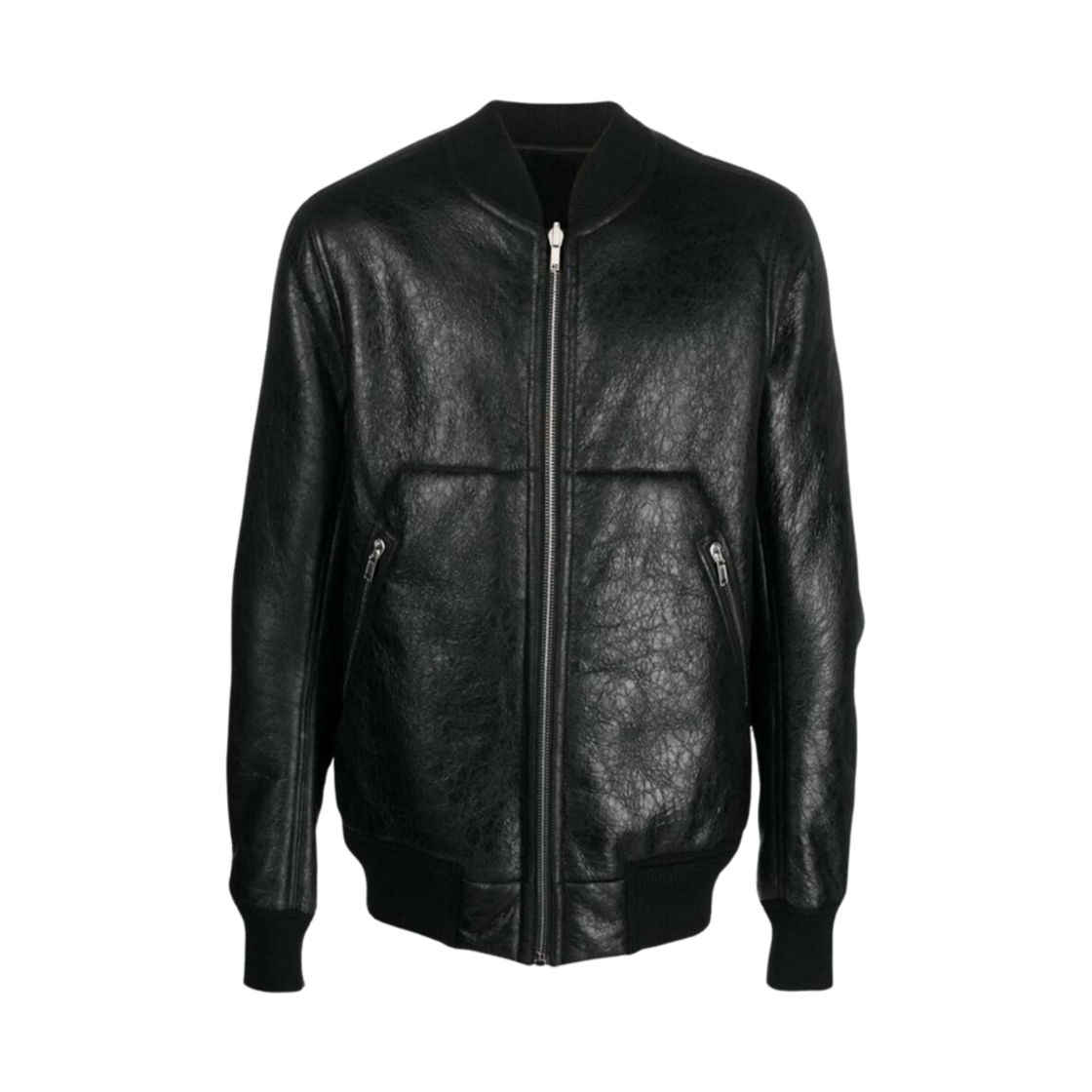 RU02C7789-LSHB-09 Rick Owens Shearling Lining Leather Bomber Jacket Black