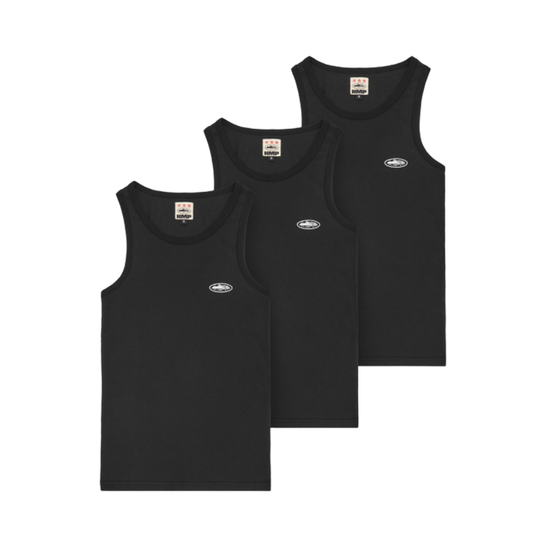 코르테이즈 HMP 에센셜 탱크 탑 블랙 (3팩)(Corteiz HMP Essentials Tank Top Black (3 Pack))