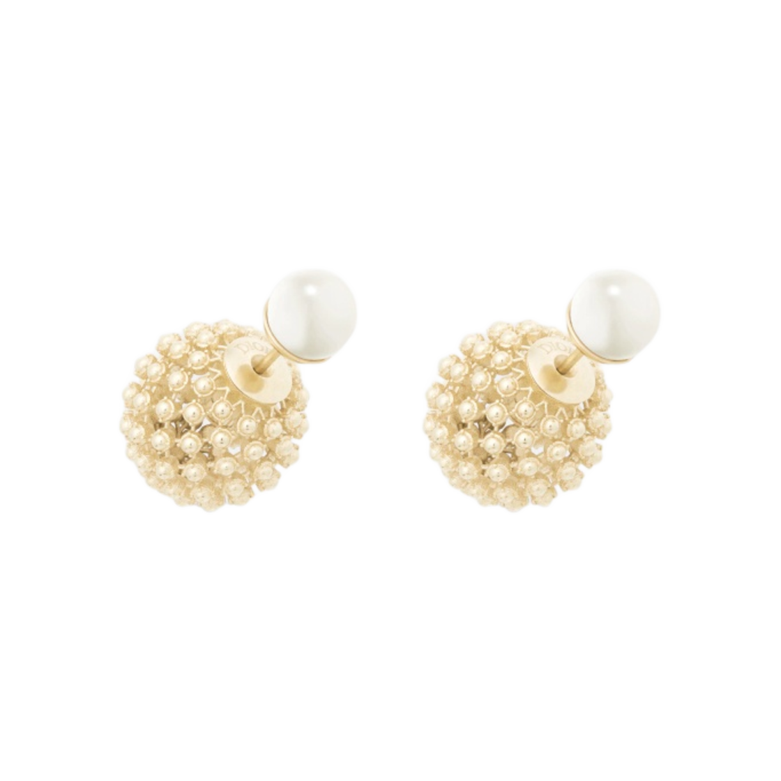 (W) 디올 트리발 이어링 골드 피니쉬 메탈 화이트 레진 펄((W) Dior Tribales Earrings Gold Finish Metal White Resin Pearls) - 1