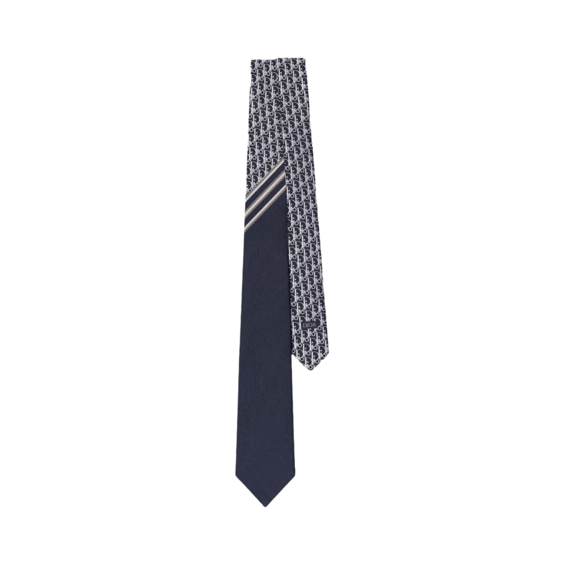 디올 오블리크 스트라이프 타이 네이비 화이트 그레이 실크(Dior Oblique Stripe Tie Navy Blue White Grey Silk)