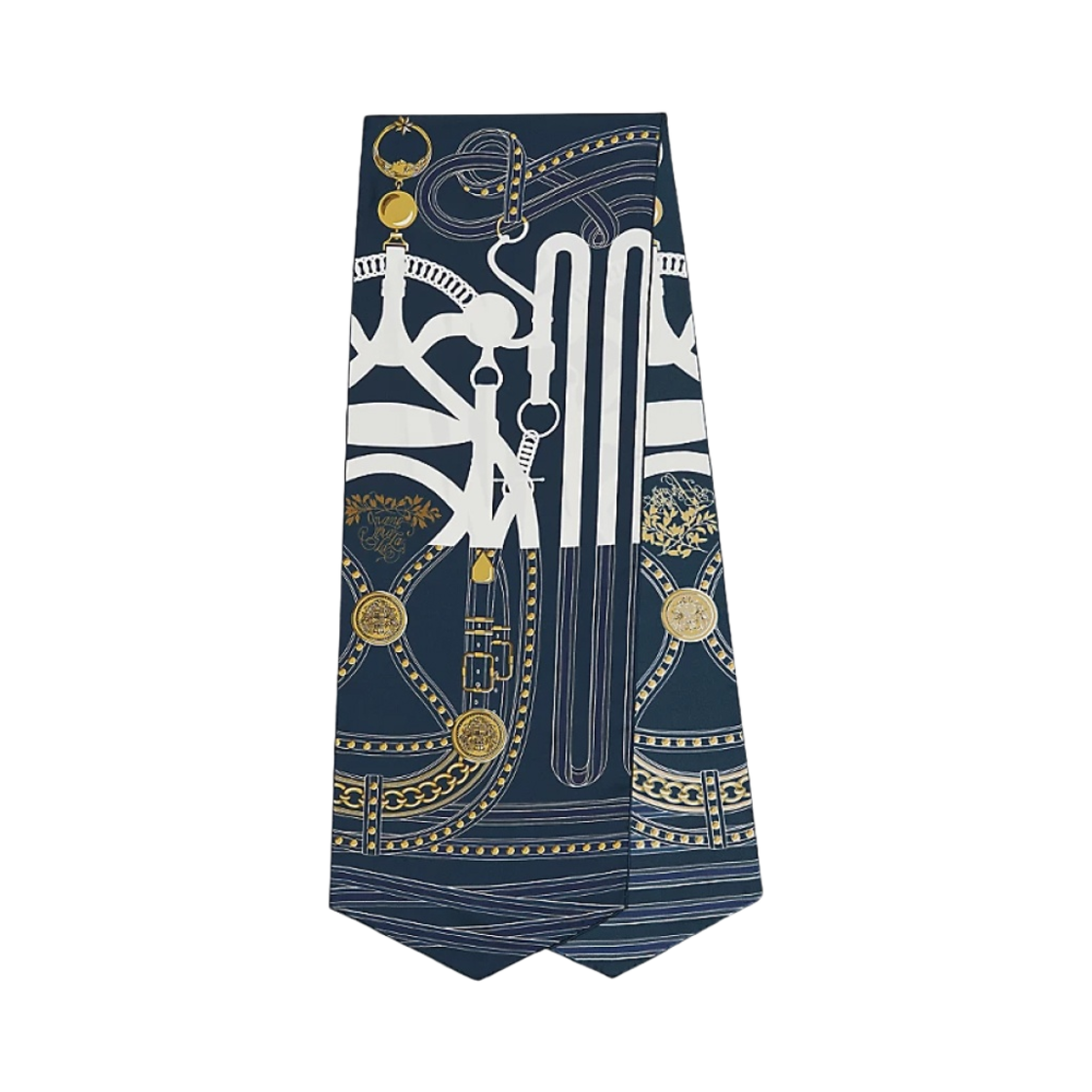 H103778S05 (W) Hermes Grand Tralala Silk Muffler Marine Blanc Mordore