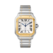 Cartier Santos de Watch Large Automatic Yellow Gold Steel Metal Leather Bracelet