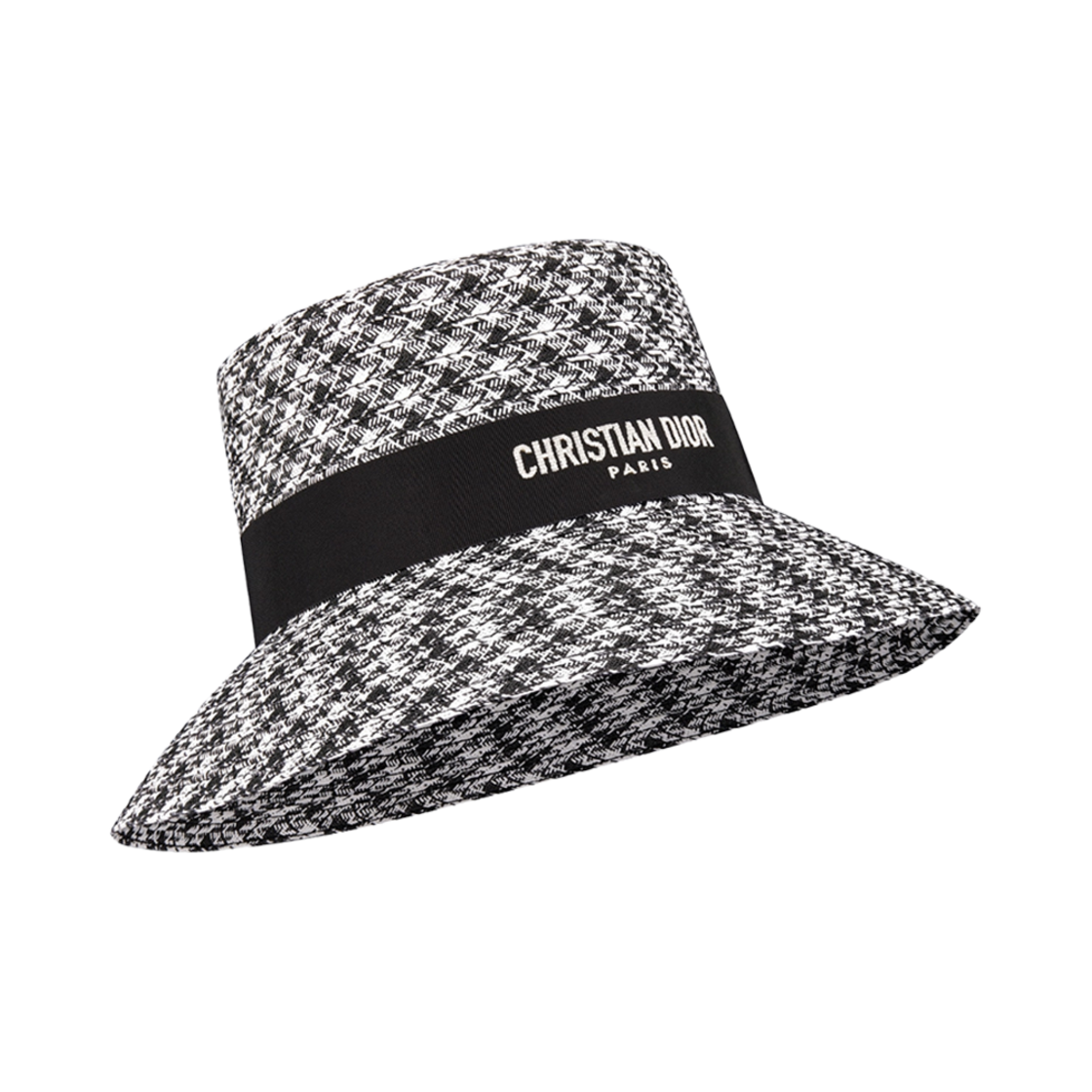 (W) 디올 D-바비 하운드스투스 라지 스몰 버킷햇 블랙 화이트 스트로우((W) Dior D-Bobby Houndstooth Large Brim Hat Black White Straw) - 2