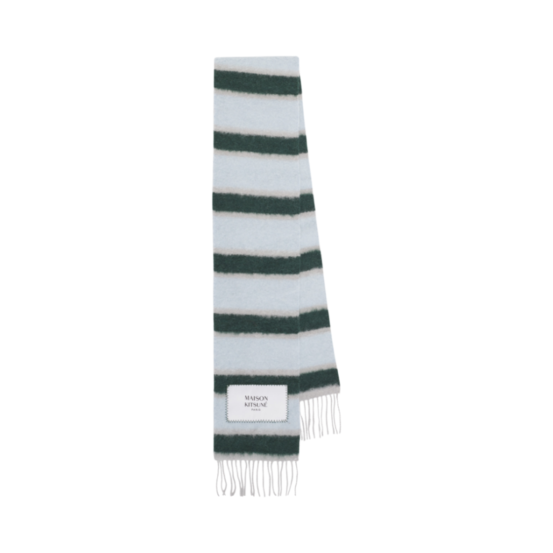 메종 키츠네 베이비 알파카 스트라이프 머플러 보틀 그린 그레이 블루 차콜(Maison Kitsune Baby Alpaca Striped Muffler Bottle Green Grey Blue Charcoal) - 1