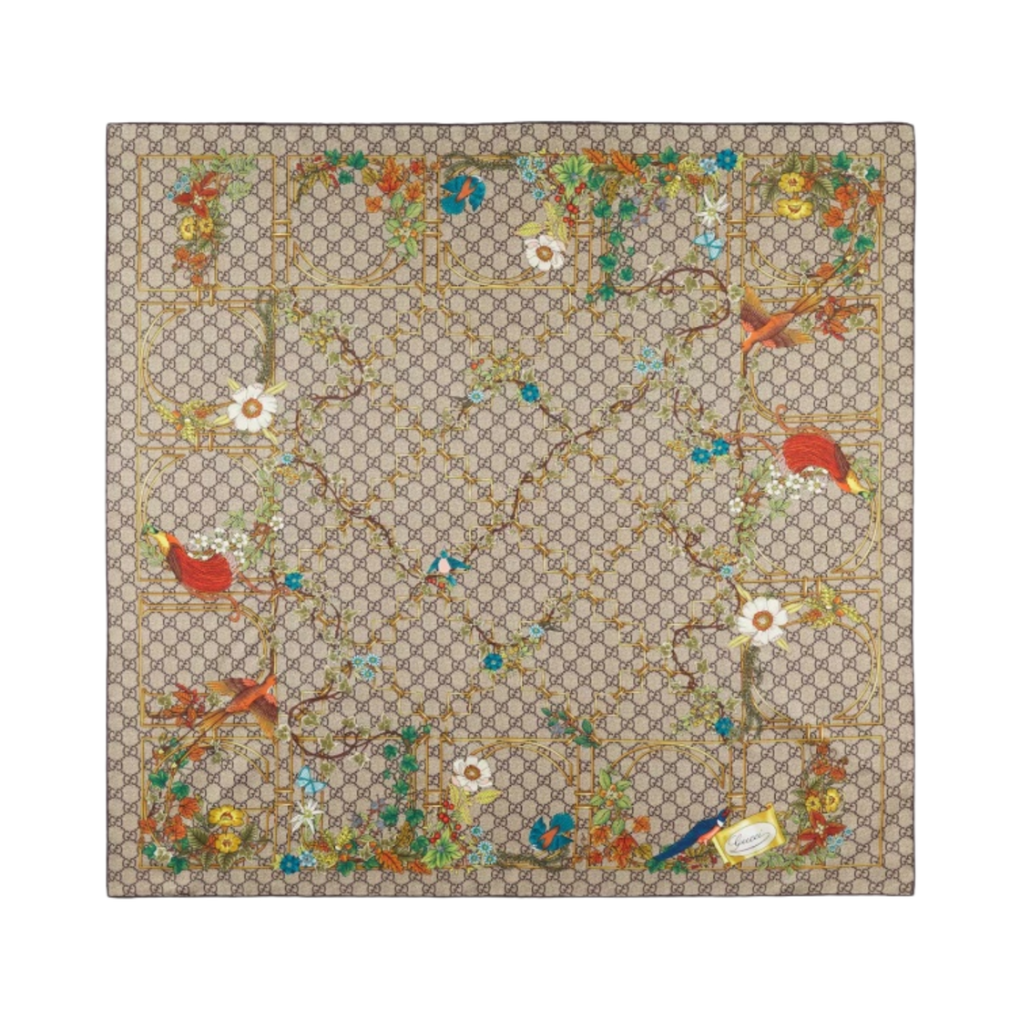 777066-3G001-9564 (W) Gucci Animal and Floral Print Silk Carre Brown Multicolour
