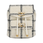 Chanel Backpack Wool Tweed & Gold Ecru Black