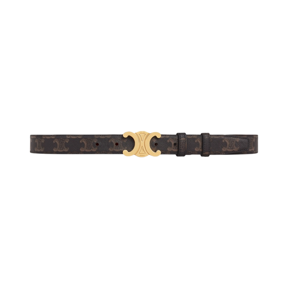 (W) 셀린느 미디움 트리옹프 캔버스 트리옹프 벨트 탄((W) Celine Medium Triomphe Belt in Triomphe Canvas Tan)