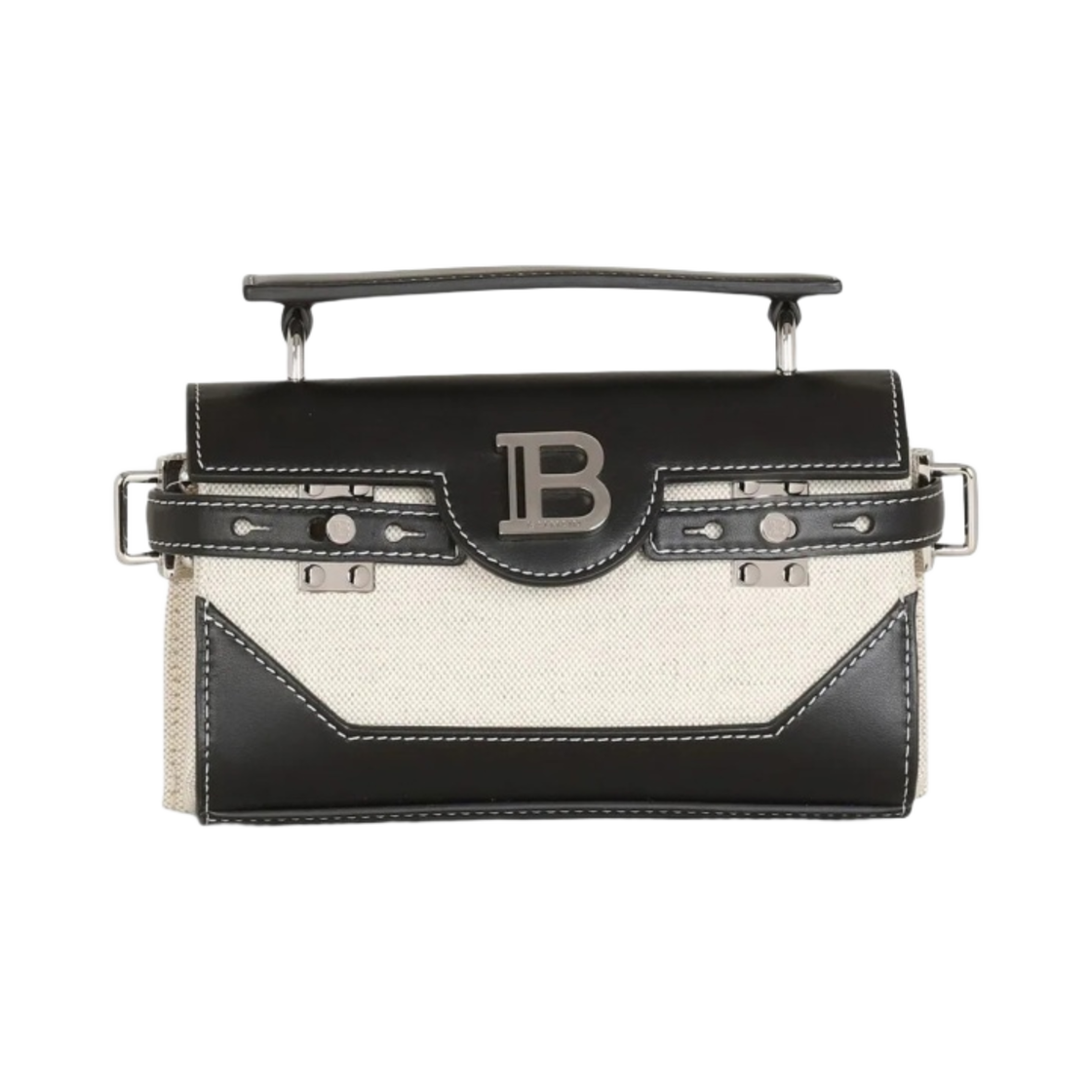 AM1AE172TCSPGAU Balmain B-Buzz 19 Canvas Bag in Smooth Leather White