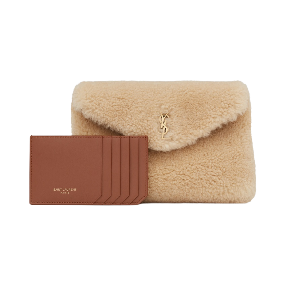 생로랑 셔링 퍼퍼 스몰 파우치 내츄럴 베이지 브릭(Saint Laurent Puffer Small Pouch in Shearling Natural Beige Brick) - 2