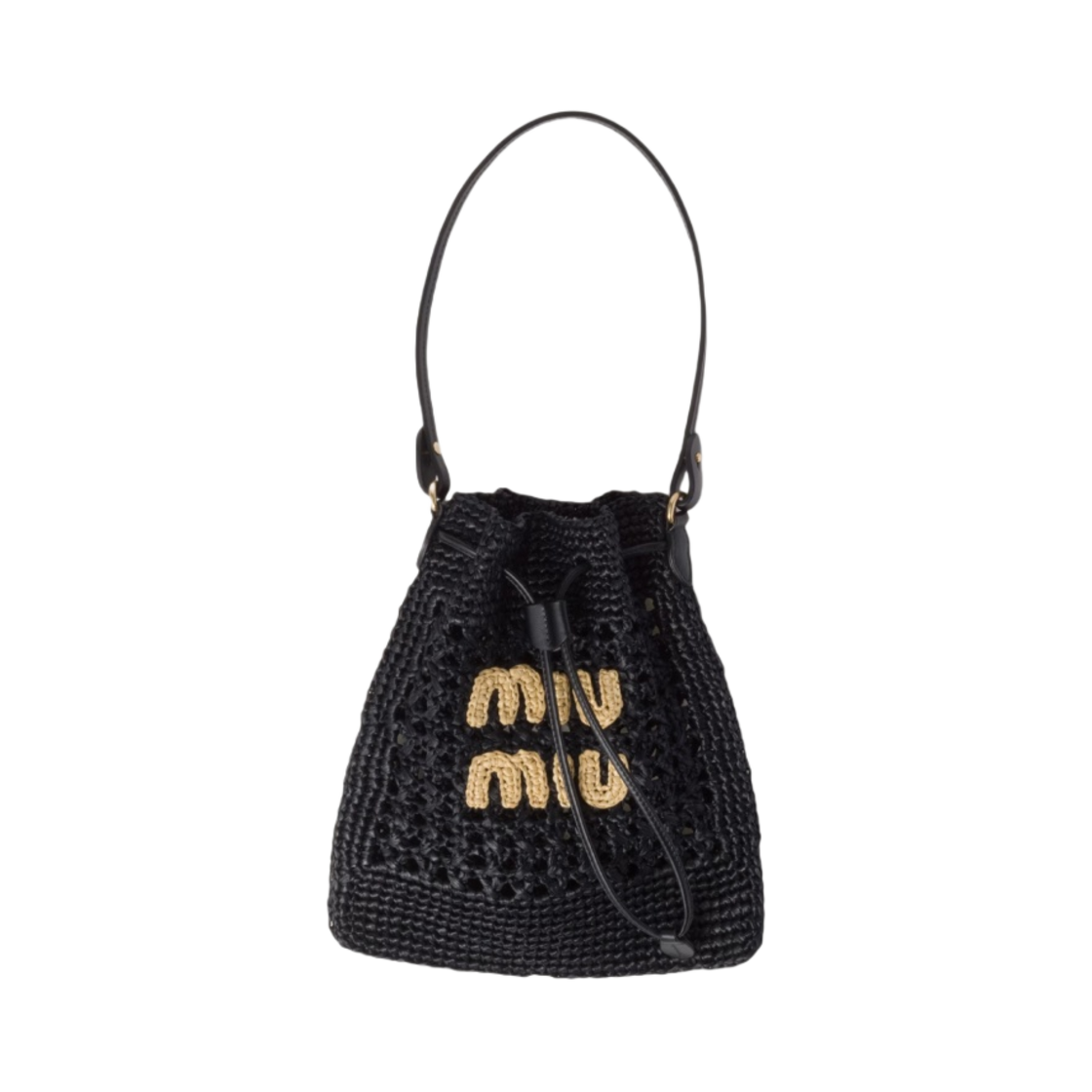 미우 미우 우븐 패브릭 미니백 블랙 탄(Miu Miu Woven Fabric Mini Bag Black Tan)