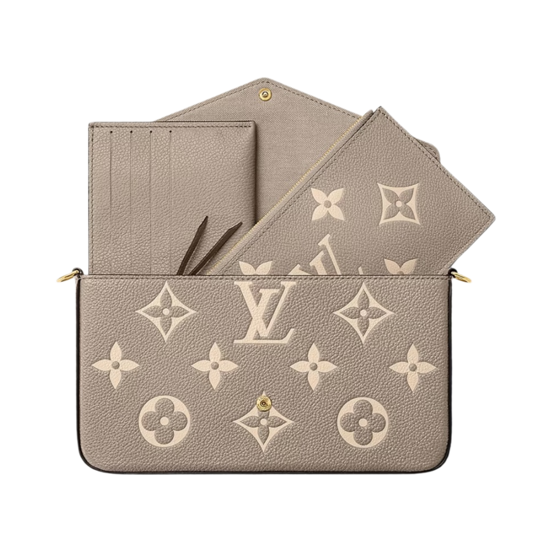 M69977 Louis Vuitton Felicie Pochette Monogram Empreinte Tourterelle Creme - #4