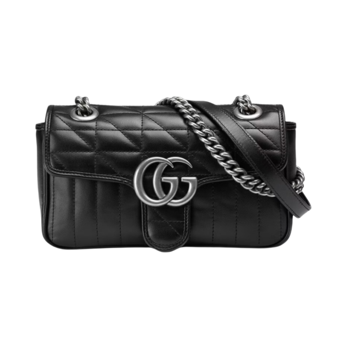 446744-UM8AN-1000 Gucci GG Marmont Matelasse Mini Shoulder Bag Black Silver
