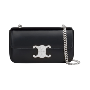 Celine Triomphe Chain Shoulder Bag in Shiny Calfskin Black