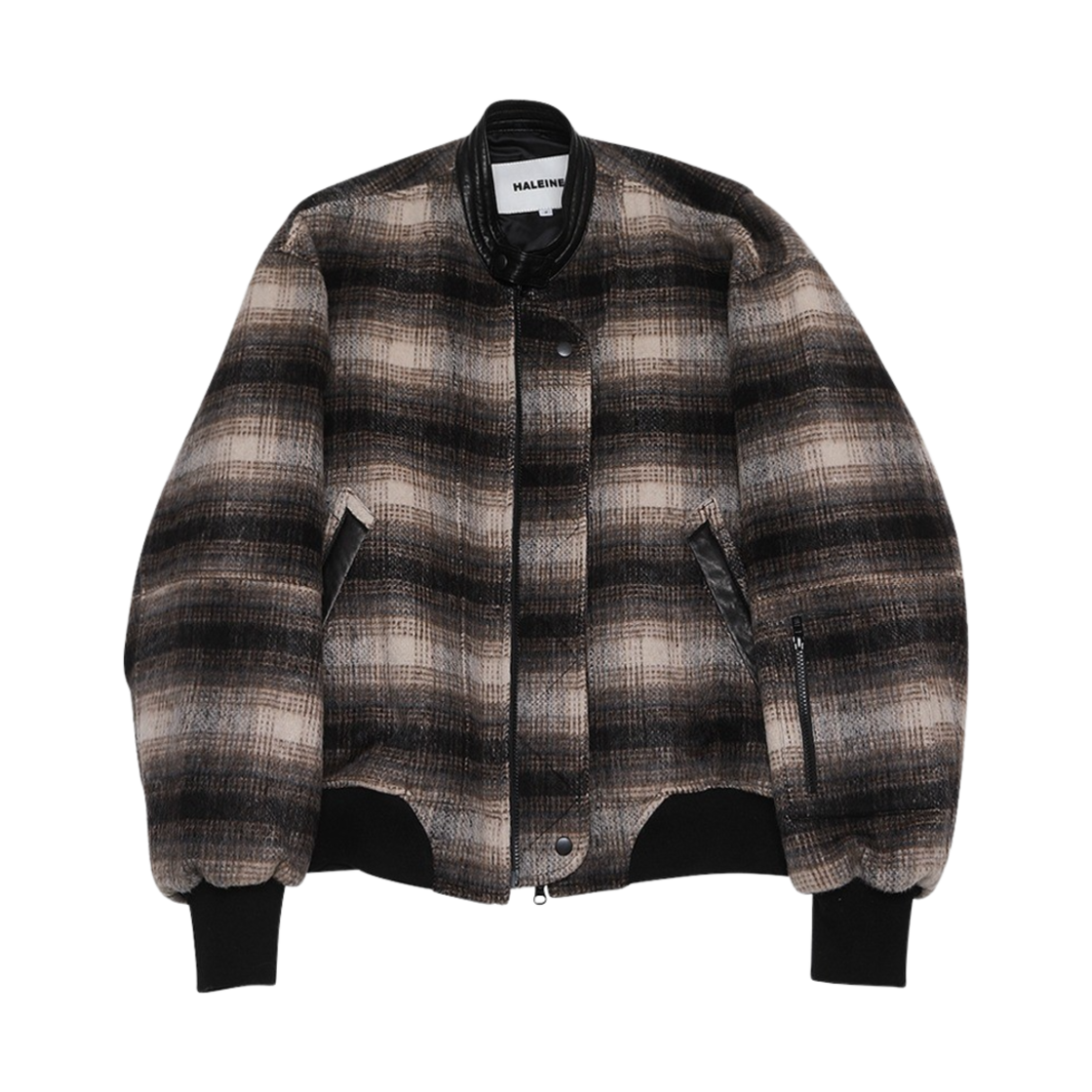 알렌느 레더 패치드 3D 핑거 홀 봄버 블루종 브라운 체크(Haleine Leather Patched 3D Finger Hole Bomber Blouson Brown Check) - 1