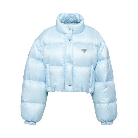 291805-11A9-F0012 (W) Prada Re-Nylon Cropped Convertible Down Jacket Sky Blue
