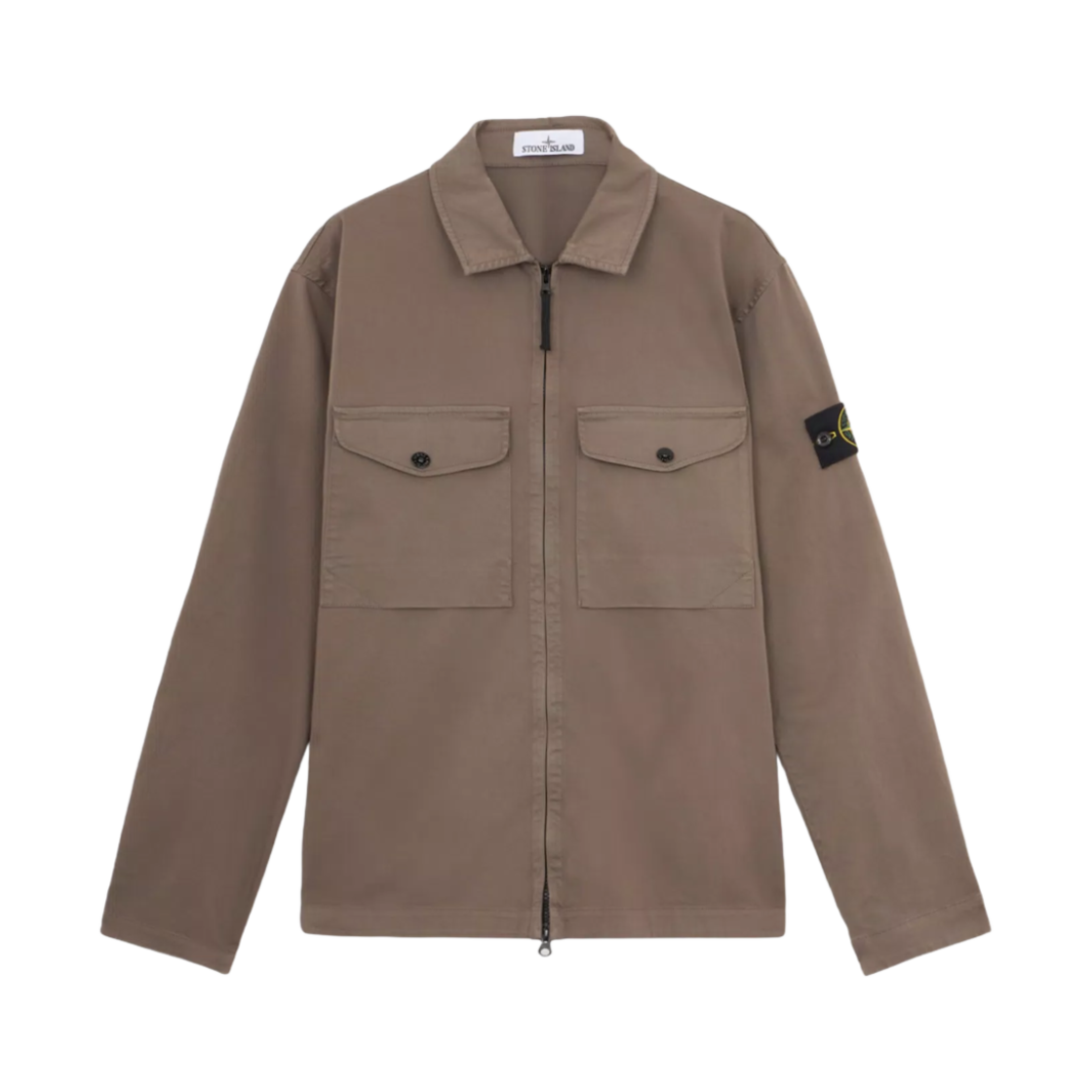 스톤 아일랜드 12808 오가닉 스트레치 코튼 사틴 오버셔츠 지퍼 패스닝 월넛 브라운 - 24FW(Stone Island 12808 Organic Stretch Cotton Satin Overshirt with Zipper Fastening Walnut Brown - 24FW)