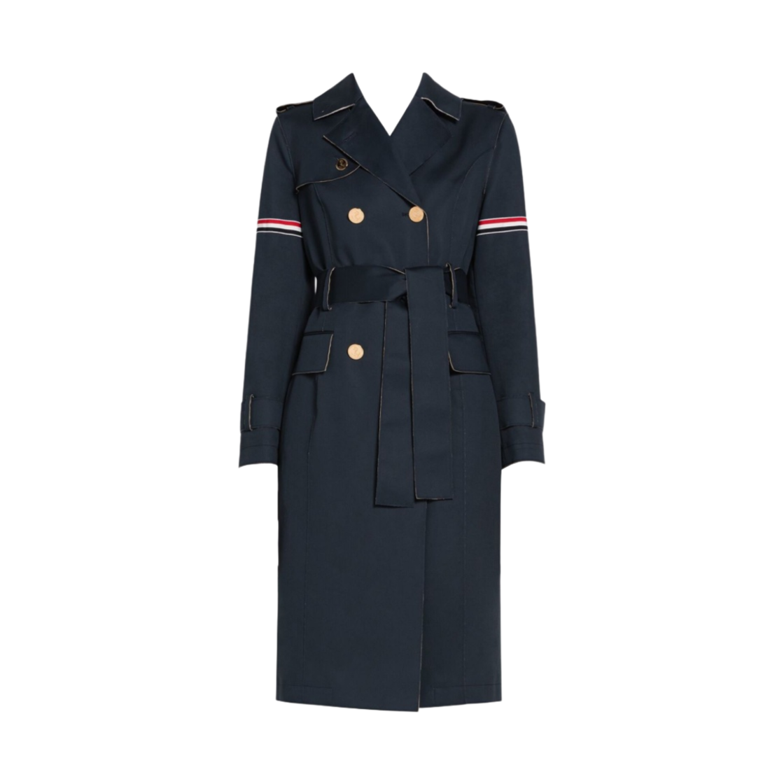 (W) 톰브라운 로우 엣지 매킨토시 암밴드 하이 암홀 트렌치 코트 네이비((W) Thom Browne Raw Edge Mackintosh Armband High Armhole Trench Coat Navy) - 1