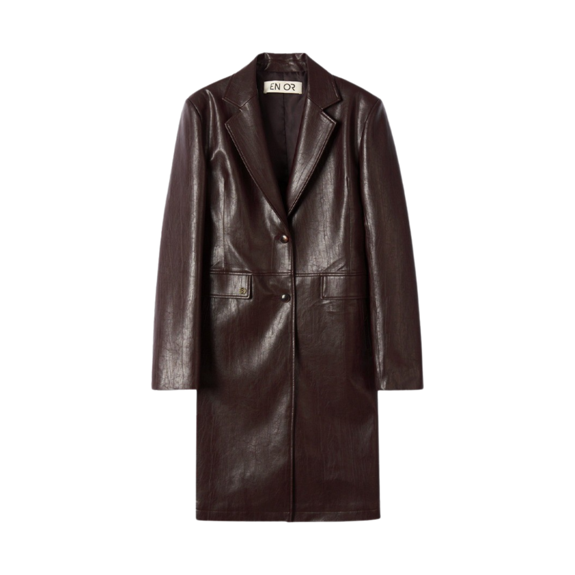 엔오르 우먼 레더 피티드 하프 코트 브라운