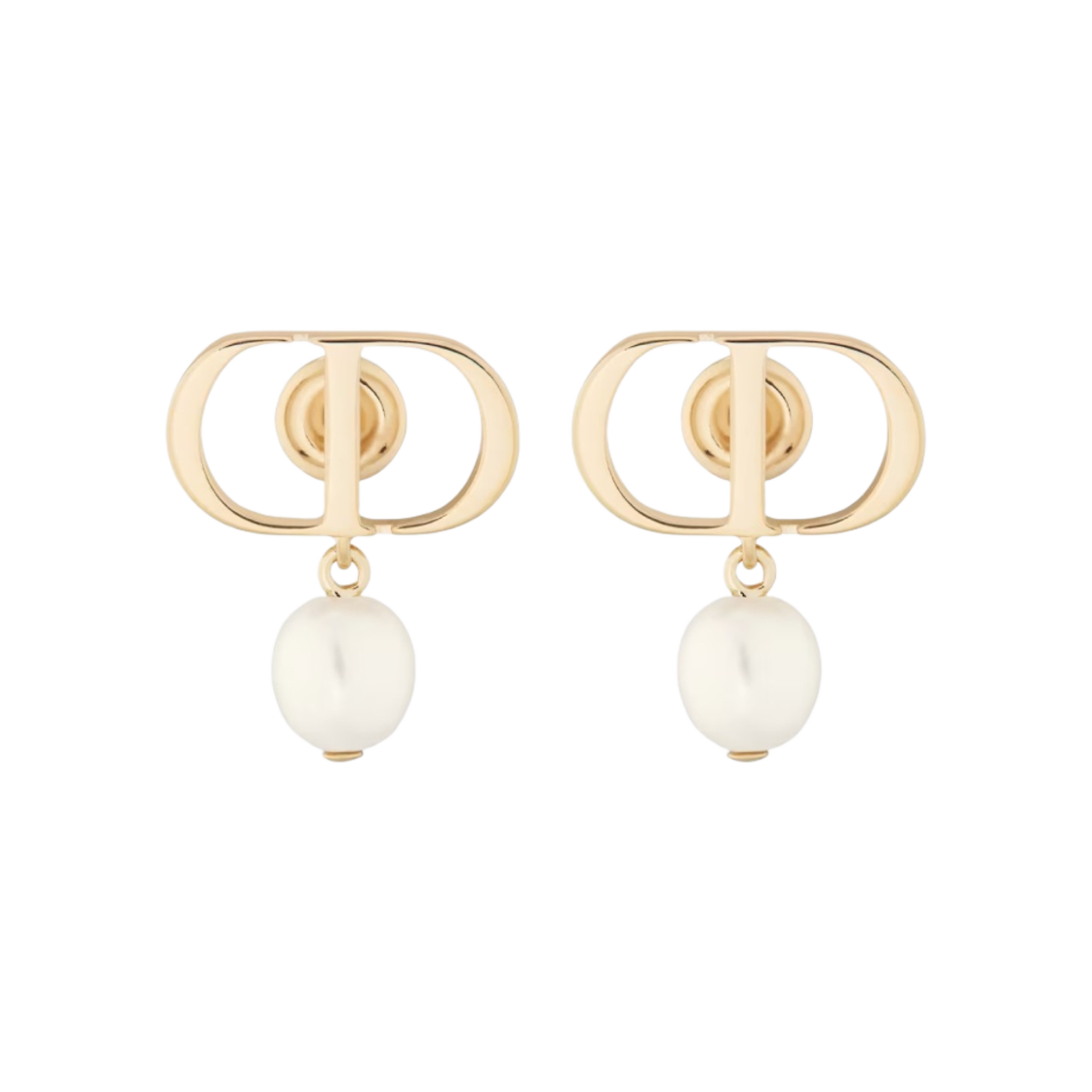 (W) 디올 쁘띠 CD 이어링 골드 피니쉬 메탈 화이트 레진 펄((W) Dior Petit CD Earrings Gold Finish Metal White Resin Pearls)