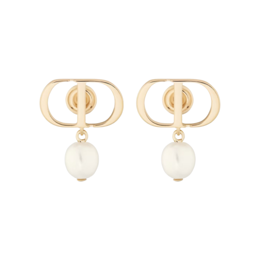 E1520PTCRS-D301 (W) Dior Petit CD Earrings Gold Finish Metal White Resin Pearls