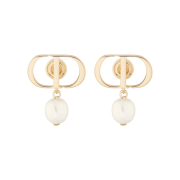 (W) Dior Petit CD Earrings Gold Finish Metal White Resin Pearls