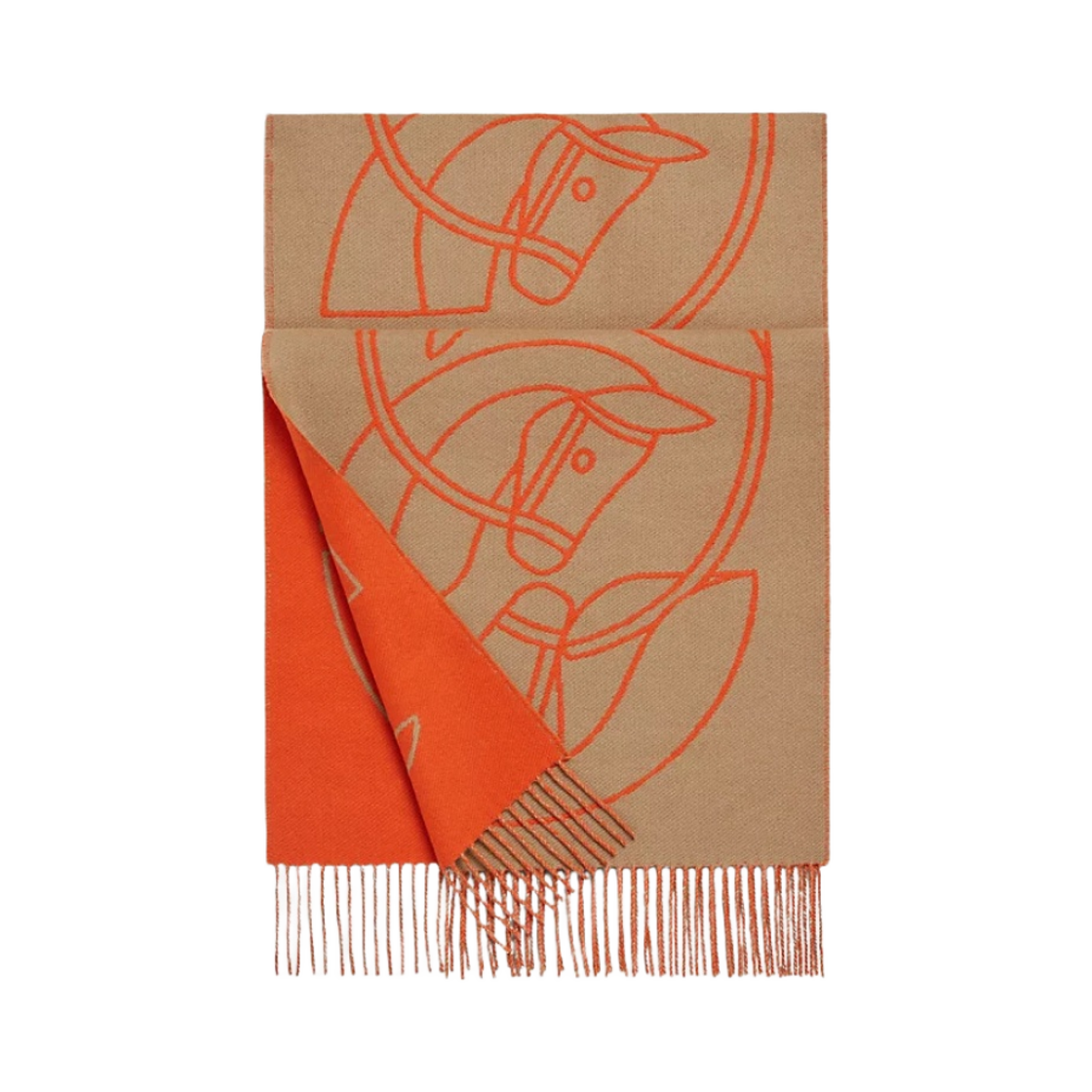 에르메스 카사크 인터레이스 에퀘스트레 머플러 베쥬 오랑쥬 비프(Hermes Casaque Entrelacs Equestres Muffler Beige Orange Vif) - 1