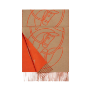 Hermes Casaque Entrelacs Equestres Muffler Beige Orange Vif