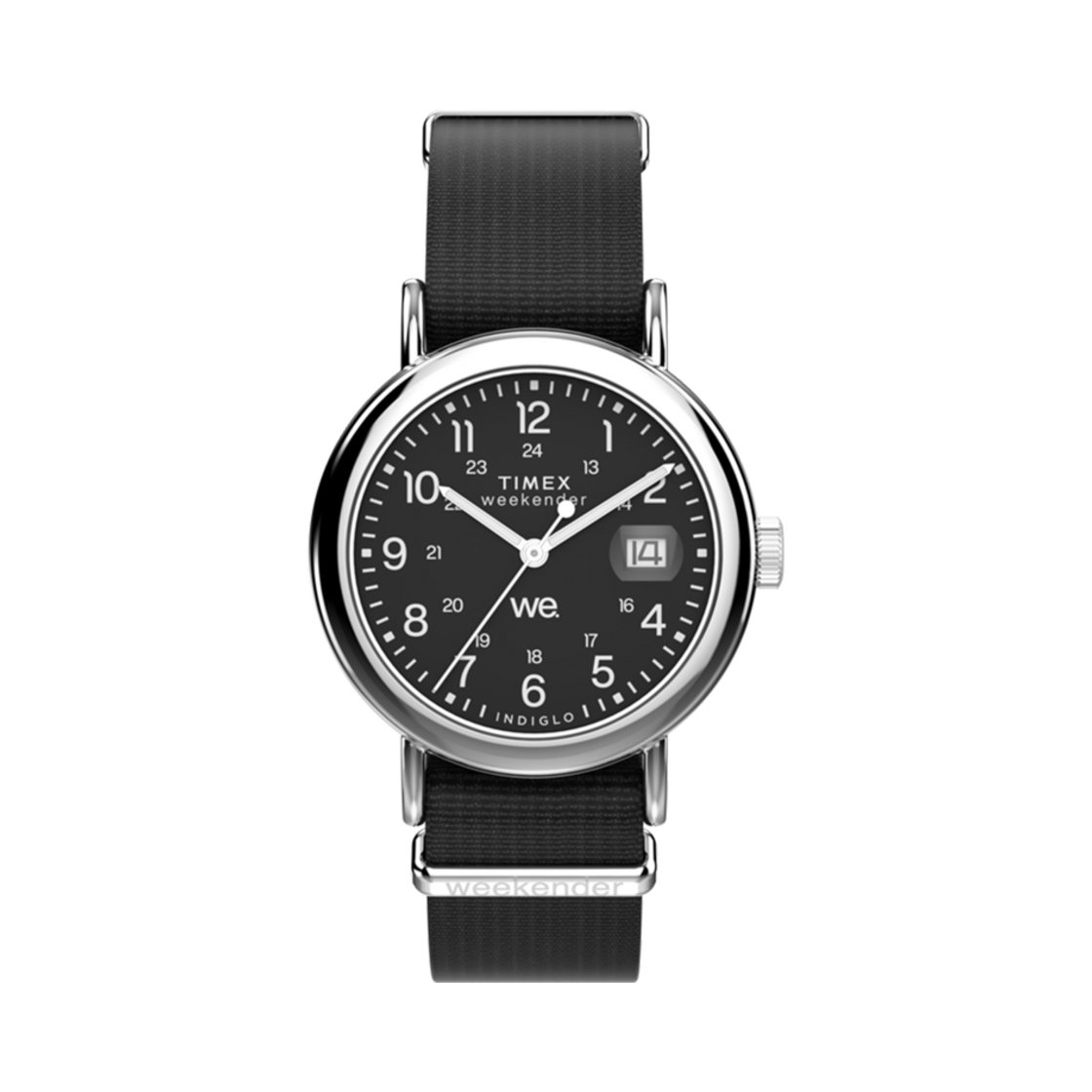 TW2W85700 Timex Weekender 37mm Fabric Strap Watch Black Silver Tone