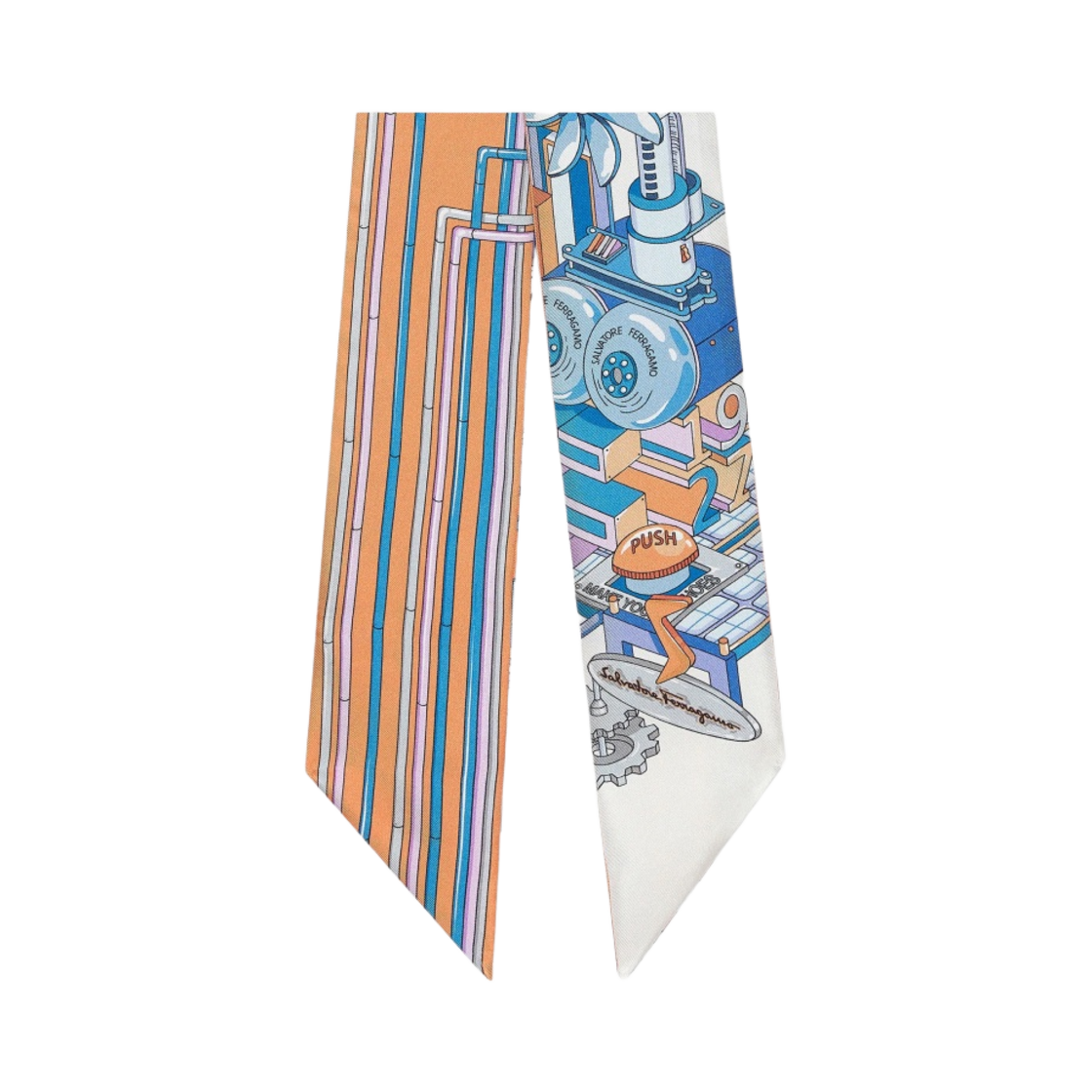 (W) 페라가모 마노비아 프린트 트윌리 밴드 아보리오 아란치오((W) Ferragamo Manovia Print Twilly Band Avorio Arancio) - 1