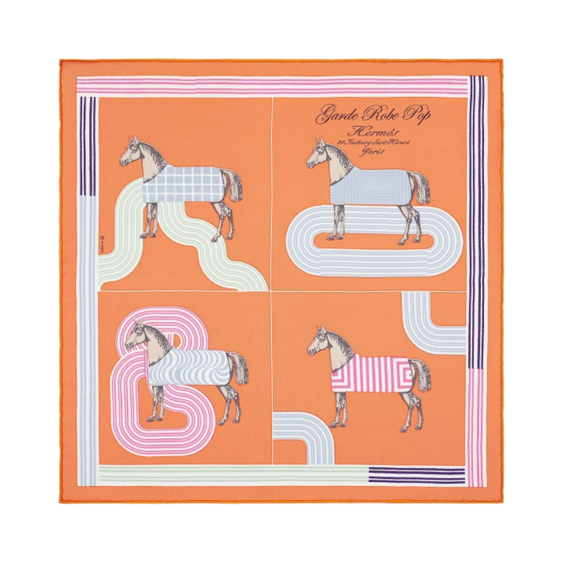 H893888S01 (W) Hermes Gavroche 45 Garde-Robe Pop Detail Abricot Rose Bleu - 대표 이미지 #1